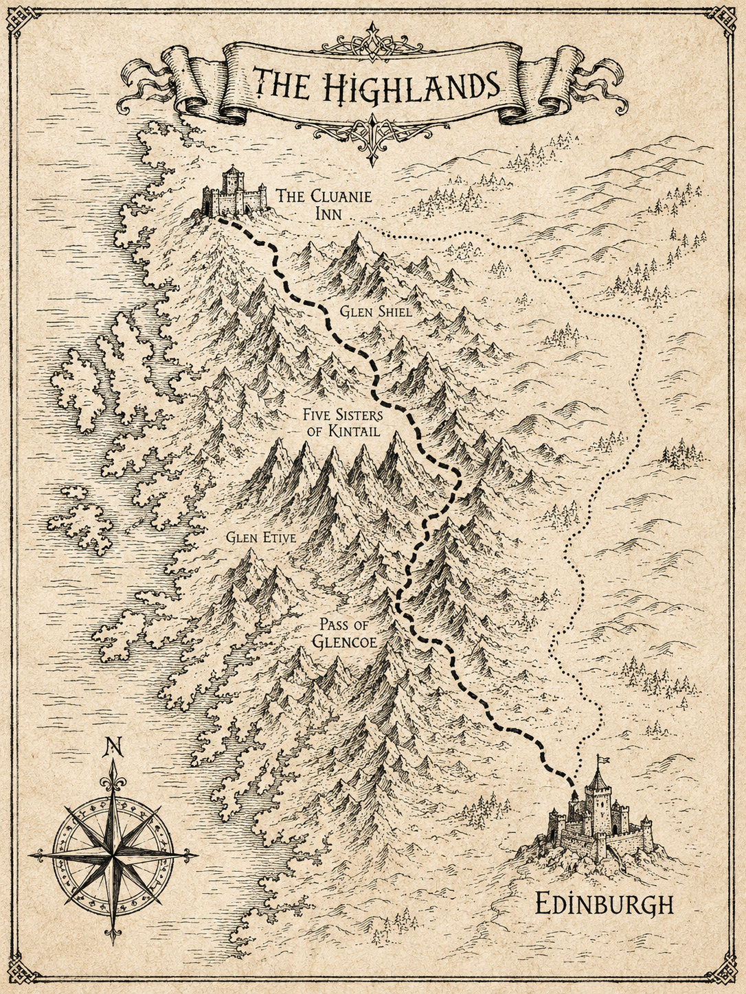 Hand-Drawn Lord of the Rings Style Highlands Survey Map